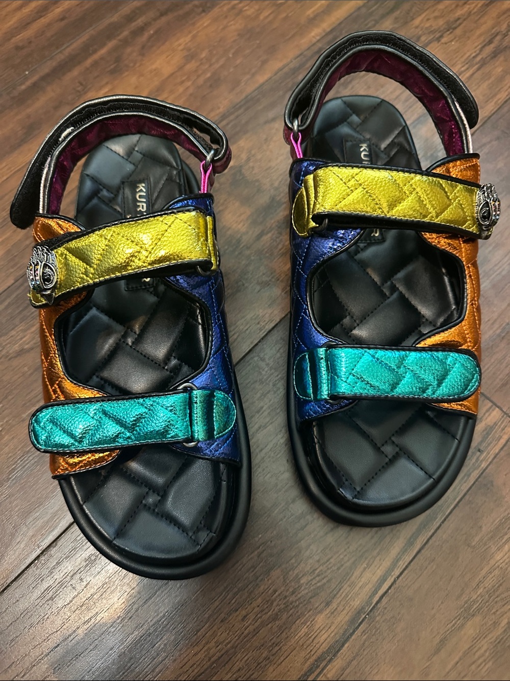 Kurt Geiger Women’s Metallic Rainbow Strap Sandals - Turquoise, Gold, Blue, Pink - Picture 2 of 6